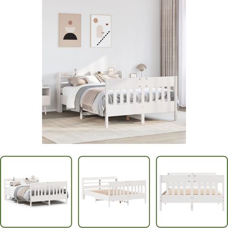 Sommier à lattes - Cadre de lit sans matelas blanc 150x200 cm bois de pin massif (1/5)