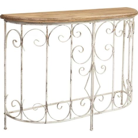 Console romantique en bois et métal finition antique blanche - blanc patiné et bois naturel (1/5)