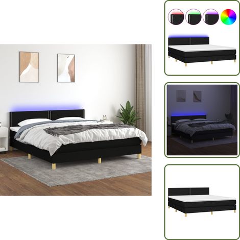 Cama con cabecero ajustable - vidaXL Cama box spring con colchón LED tela negro 160x200 cm - Cama con tira LED