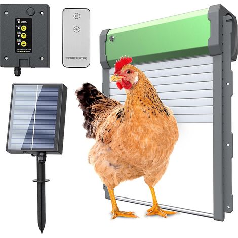 Porte automatique pour poulailler solaire avec minuterie, capteur de lumière, télécommande, protection anti-pincement intelligente, étanche, 5 modes d'ouverture pour volailles. (1/5)