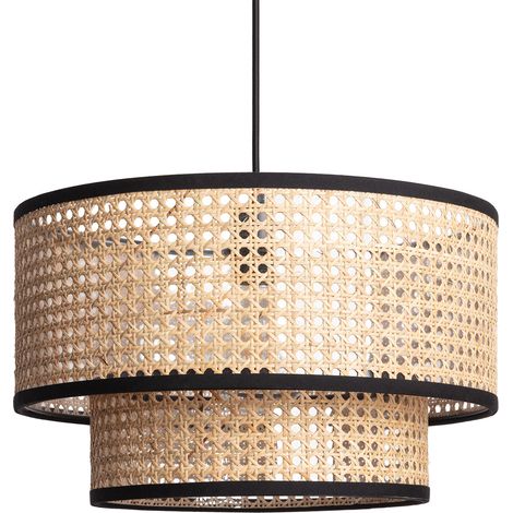Ledkia – Suspension en rotin naturel Huela Doppio – Abat-jour en rotin pour ambiance chaleureuse – Compatible ampoule E27 – Design méditerranéen (1/5)