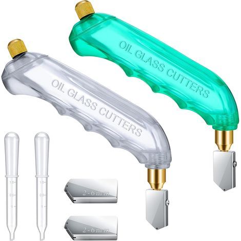 2 pièces pistolet poignée huile alimentation coupe verre vitral fournitures coupes outils et 2-6mm têtes de coupe remplaçables et réservoir d'huile de coupe (vert, blanc) (1/5)