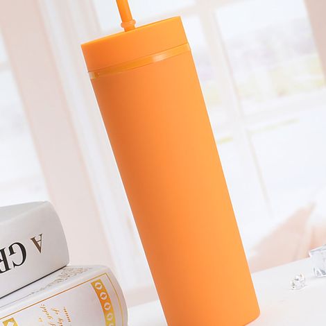 Gobelet à Paille en Plastique Coloré Style Simple Agréable au Toucher Grande Capacité Bouteille avec Paille Orange 16oz
