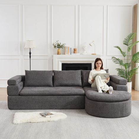VVBV Canapé d'angle, 3 places, avec coussins, chenille, gris, pour salon et bureau, style moderne (1/5)