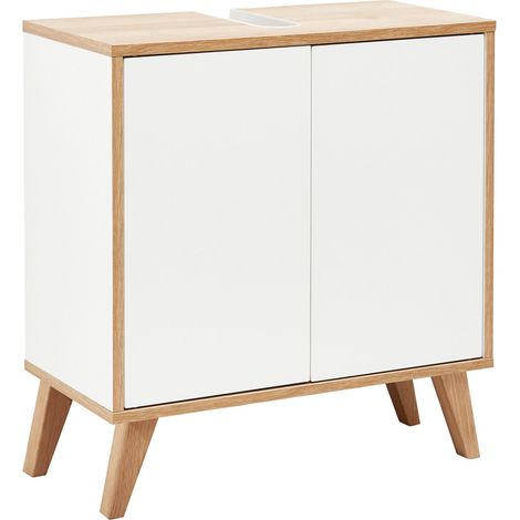 Fackelmann FINN Waschbeckenunterschrank 60 cm breit mit Füßen, Braun hell/Weiß-'06214' (1/5)