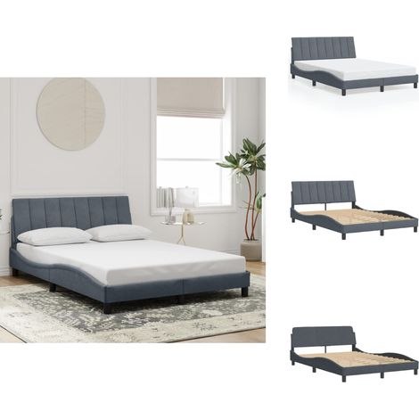 Cadre de lit sans matelas gris foncé 140x190 cm velours - Lit Double - Cadre De Lit - Tête De Lit - Velours - Design Moderne (1/5)