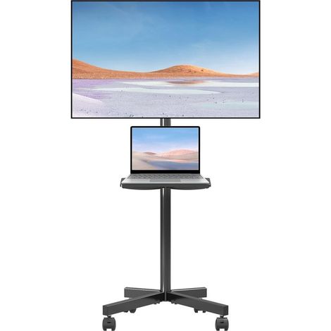 Support TV Mobile sur roulettes, Meuble TV sur roulettes pour Téléviseurs 21 à 60 Pouces avec Étagère, Support Télévision sur Pied Réglable en Hauteur et Pivotant, Charge Max 35 kg, VESA 400x400 mm (1/5)