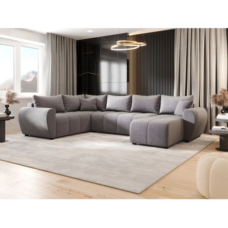 Canapé d’angle panoramique en tissu MOLIA U PLUS - 6 places - 303 cm - Gris (1/3)