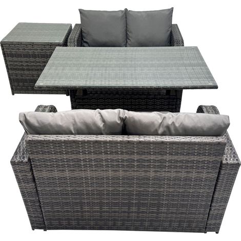 Fimous 4 Seat Outdoor Wicker PE Rattan Garden Furniture Set Dining Table Sofa Sets with Side Table Dark Grey Mixed (1/5)