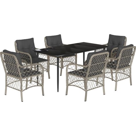 vidaXL Set da Pranzo da Giardino 7 pz Cuscini Polyrattan Grigio Chiaro (1/5)