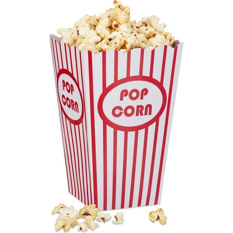 Botes à pop-corn, Récipients, sachets lot de 48, rétro, soirée film cinéma, anniversaire, carton, rouge/blanc (1/5)
