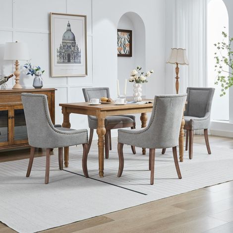 Silla comedor tapizada chenilla gris respaldo alto OKMYHOME (1/5)