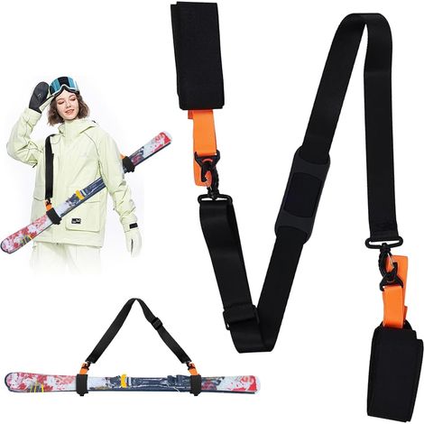 Sangles Porte Ski, Sangles de Ski réglables, Sangle de Transport de Snowboard, Sangle de Transport de Ski, Hiver Bandoulière de Transport Ski, Ski Carrier Strap, pour Transporter des Skis (1/5)