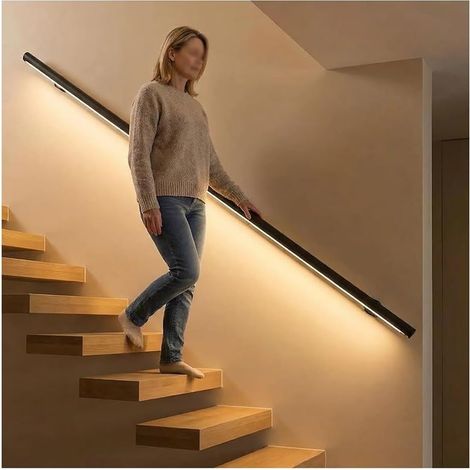 Barandilla de escalera mural con iluminación LED, moderna aleación de aluminio para escaleras interiores, vestíbulos y pasillos (200 cm)