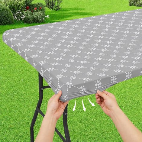 Abwaschbare Tischdecke mit Gummizug 75x120cm Hellgrau