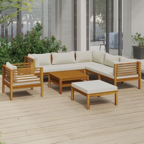 FIMEI Salon de jardin 8 pcs avec coussin crème Bois d'acacia solide (1/5)