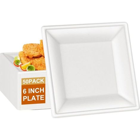 50 assiettes carrées en fibre de canne à sucre, biodégradables, 16 cm, pour événements festifs et usage quotidien