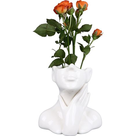 Vase à col en céramique minimaliste de style nordique, orné d'un visage et façonné d'une seule main, charmant petit (1/5)