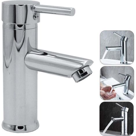 Rubinetto per lavabo EINFEBEN, miscelatore monocomando per lavabo, XU, rubinetto per lavabo, ottone, finitura cromata moderna --Crezuo-Crezuo