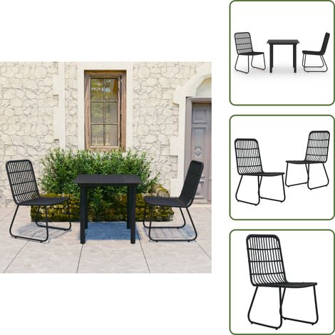 The Living Store Set da Pranzo da Giardino 3 pz in Polyrattan e Vetro - Tavolo da giardino