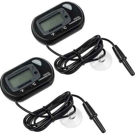2-Piece Thermometer Set, Digital LCD, Immersion Probe, Suction Cup Mount, for Aquarium, Terrarium, and Reptiles (1/5)