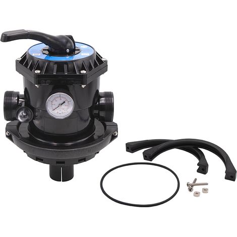 Vanne piscine 6 voies pour filtre à sable Ø 400-500-600 mm – Compatible avec PoolFilter Ubbink – Vanne multivoie en plastique noir