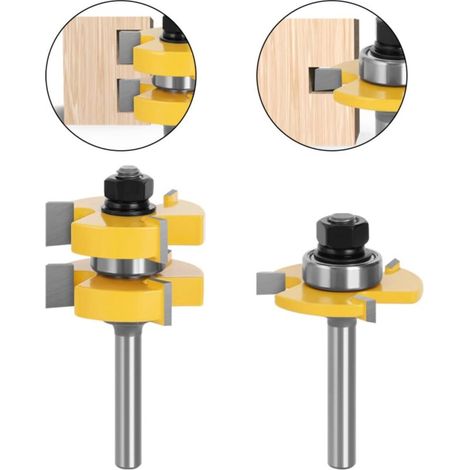 Ensemble de toupie à tenon et mortaise à tige de 8 mm, 3 dents, type T, outils de menuiserie