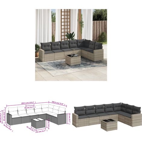 vidaXL Salon de jardin 8 pcs avec coussins gris clair résine tressée