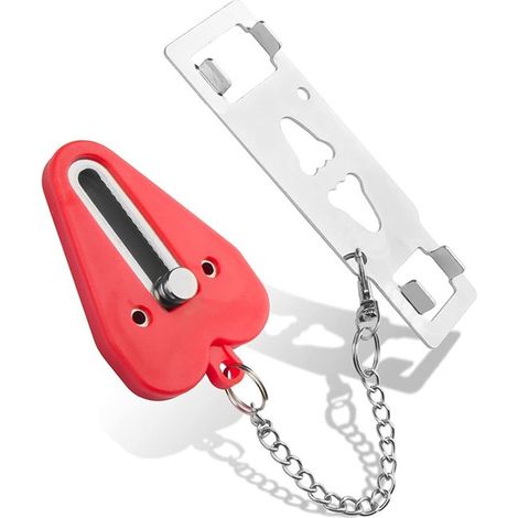 Serrure de porte portable - Serrure de porte antivol - Arrêt de porte - Serrure de voyage portable - Argent et Rouge - 134.2 cm - Plastique et Fer - Chaîne de porte - Serrure de sécurité (1/5)