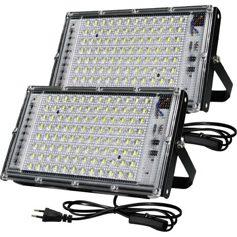 Faretto LED da esterno 100W, Faretto LED da esterno 2 pezzi 6500K Bianco freddo, Proiettore LED 10000LM, Illuminazione LED impermeabile IP66 per Giardino Garage Cortile Stadio Fabbriche Percorsi (1/5)