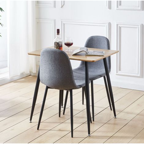 Hallowood Furniture Cullompton Small Dining Table and 2 Chairs, Rectangular Kitchen Table and 2 Chair Set with Oak Effect Top & Grey Fabric Chairs, Dining Set for Home & Café (1/5)