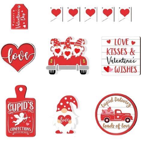 Ornement En Bois - Décoration De Plateau À Couches Pour La Saint-Valentin - Ensemble De 12 Pièces - Pour Table, Étagère Ou Cheminée - Usage Intérieur (1/5)