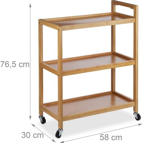 Desserte de cuisine chariot multi-usage 3 étages 80 x 40 x 80 cm avec roulettes pratiques en bambou naturel (1/2)