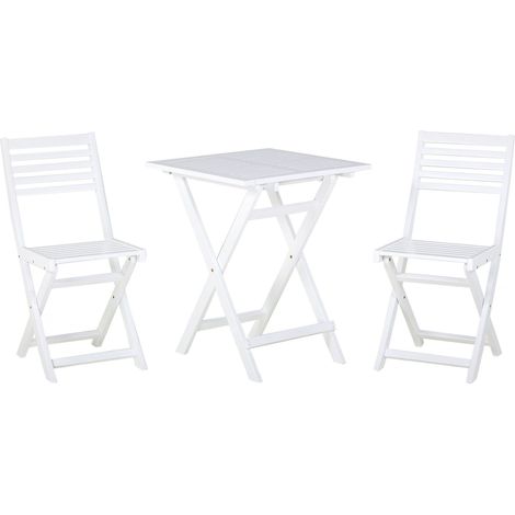 Bistro Set Folding FIJI Acacia Wood White (1/5)