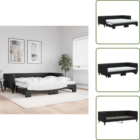 Sofa mit Bett - vidaXL Tagesbett Ausziehbar mit Matratzen Schwarz 90x190 cm Stoff - Schlafsofa Ausziehbar (1/5)