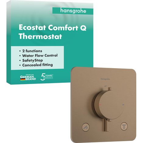 Mitigeur de douche thermostatique, Robinet de douche encastré avec arrêt de sécurité à 40°C, Thermostat 2 sorties, Bronze brossé, 33713140 (1/5)