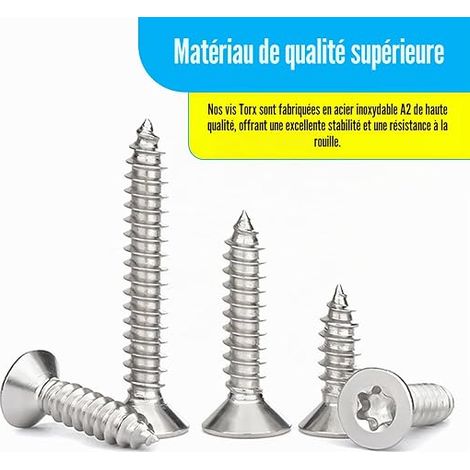 Vis à Bois M4x30mm, Torx à Tête Fraisée, Acier Inoxydable A2 V2A, Vis Autotaraudeuses Entièrement Filetées pour Fixations (1/3)