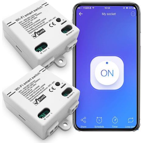 Interruttore intelligente WiFi, telecomando wireless universale intelligente con controllo vocale e timer, interruttori remoti WiFi 2.4G fai-da-te, compatibili con Alexa, Google Assistant, IFTTT (conf (1/5)