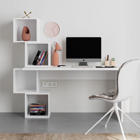 Decortie Balance Modern Desk With Shelves - White (1/4)
