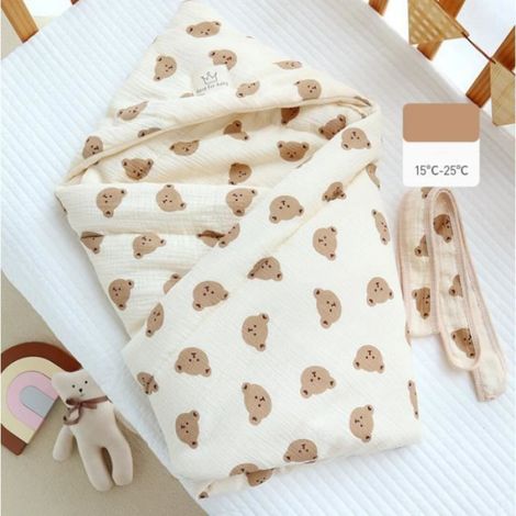 Couverture D'Emmaillotage - 95 x 95 cm - Coton Et Polyester - Pour Nouveau-Né - Unisexe - À Capuche - 1 Pièce (1/3)