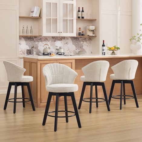 031 Chaise de bar moderne avec accoudoirs, chaise de bar en tissu rembourré avec repose-pieds, chaise coque, tabouret de cuisine pour comptoir de cuisine, îlot, bar, comptoir et salle à manger – lot d