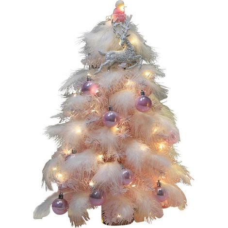 Elegante Tischweihnachtsbaumdekoration mit Federn für eine warme, festliche Note, rosa (1/5)