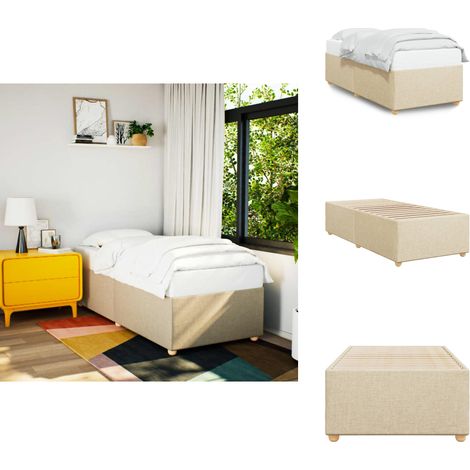Bettgestell ohne Matratze Creme 90x200 cm Stoff - Bettes - Bettgestell - Singlebetten - Cremefarbenes Bett - Polyester Bett (1/5)