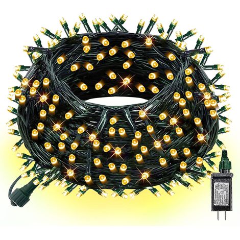 Guirlande lumineuse de Noël, étanche et connectable, fil vert avec 8 modes, décorations de Noël pour jardin intérieur (blanc chaud, 300 LED) (1/4)