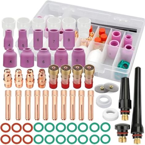 61 pièces Torche de soudage pour TIG lentille à gaz tronquée n ° 12 Kit de Tasse en Verre pour WP-17/18/26
