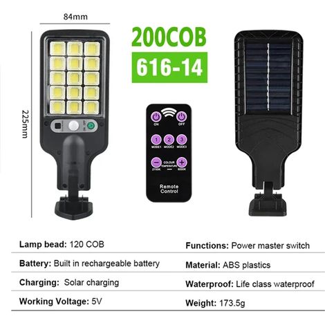 (1 lampe solaire extérieure 200COB avec télécommande) - 3 modes d'éclairage - Étanche - Détecteur de mouvement - Éclairage de sécurité - Compatible jardin, terrasse, allée, cour (1/5)