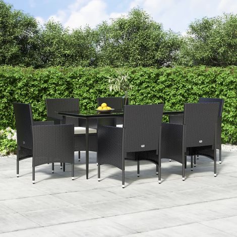 vidaXL 7-tlg. Garten-Essgruppe mit Kissen Schwarz (1/5)