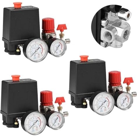 Compresseur d'air pressostat valve pressostat compresseur d'air avec manomètre régulateur (3 Pièces)