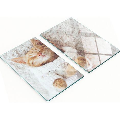 Tableros de vidrio duraderos y elegantes con estampado de su茅ter de gatito, 2x30x52 cm.