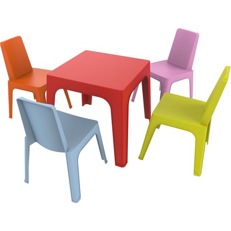 garbar JULIETA Set 4+1 Infantil Silla-Mesa Interior, Exterior Azul Cielo/Rosa/Rojo/Naranja/Verde Lima